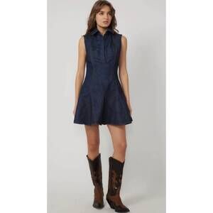 NEW GILNER FARRAR sana dress in dark blue denim
